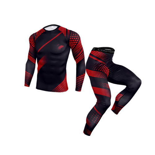 Mens Sport Running Set Compression T-Shirt + Pants Skin-Tight Long Sleeves Fitness Rashguard MMA Training Clothes Gym Yoga Suits