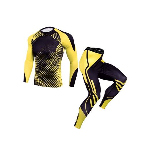Mens Sport Running Set Compression T-Shirt + Pants Skin-Tight Long Sleeves Fitness Rashguard MMA Training Clothes Gym Yoga Suits