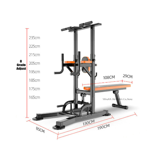 All-in-one Workout Dip Station with Fitness Board, 8 Grade Adjust Height Home Gym Pull Up Dip Station, Sit-ups Fitness Equipment