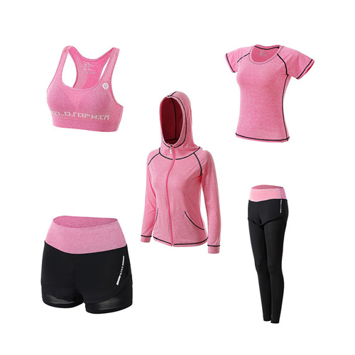 1Set Women 5 Piece Yoga Set for Running T-Shirt Fitness Bra Sports Wear Fitness Kleding Vrouwen Gym Clothing Workout Sports Suit