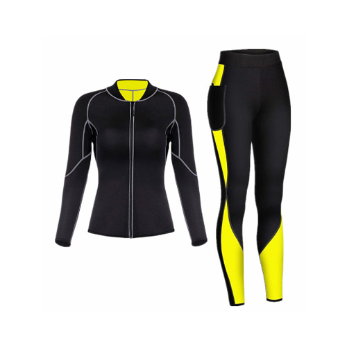 New 2020 low price sexy Tight Neoprene sweat sauna Fitness Clothing Women Yoga Set Fitness Set Women pants long shirt Sportswear